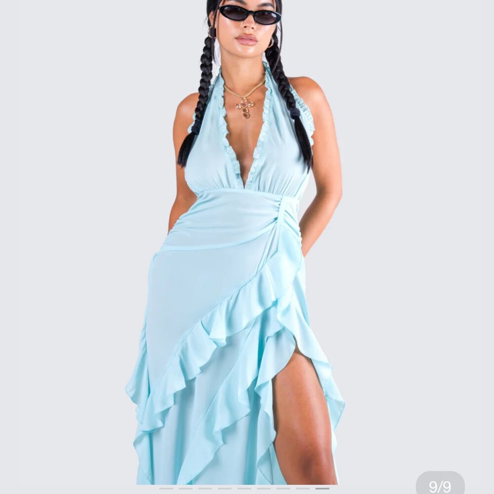 Nandi Baby Blue Ruffle Maxi Dress